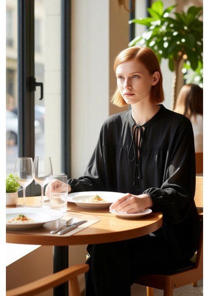 Kadın Bağlamalı V Yaka Uzun Kollu Dokuma Bluz Rahat Kesim Dokulu Kumaş Günlük Stil Estetik fiyatları