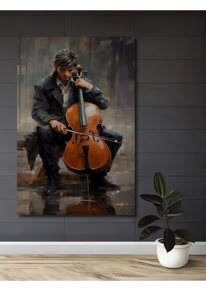 Romantik Müzisyen Yağlı Boya Görünümlü Ahşap Dekoratif Tablo Dikdörtgen Tablo