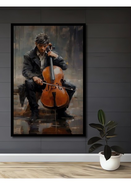 Romantik Müzisyen Yağlı Boya Görünümlü Ahşap Dekoratif Tablo Dikdörtgen Tablo fiyatları