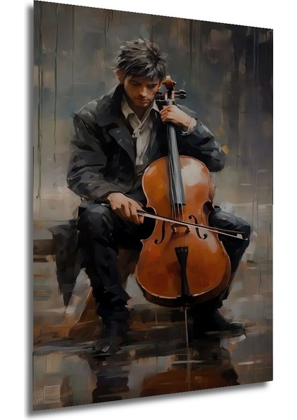 Romantik Müzisyen Yağlı Boya Görünümlü Ahşap Dekoratif Tablo Dikdörtgen Tablo fırsatları