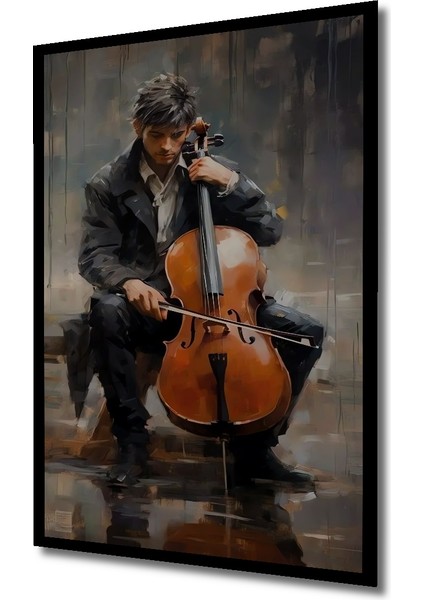 Romantik Müzisyen Yağlı Boya Görünümlü Ahşap Dekoratif Tablo Dikdörtgen Tablo indirimleri