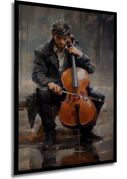 Romantik Müzisyen Yağlı Boya Görünümlü Ahşap Dekoratif Tablo Dikdörtgen Tablo