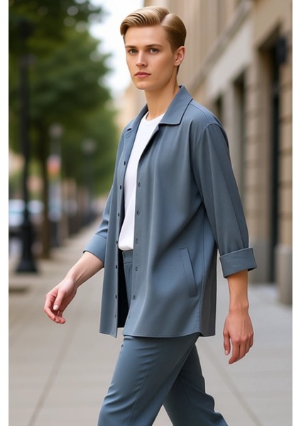 Erkek Keten Görünümlü Apaş Yaka Gömlek Fonksiyonel Dayanıklı Kaliteli Konforlu Estetik Şık