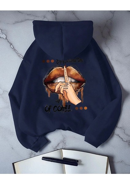 Punıx Büyük Beden Özel Tasarım Kapüşonlu Enjoy Tıme Sırt Baskılı %100 Pamuk Oversize Kadın Sweatshırt