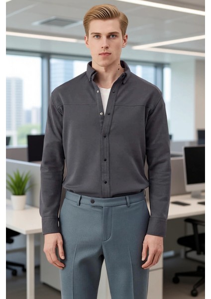 Erkek Dokulu Regular Fit Uzun Kollu Gömlek Günlük ve Esnekliği Sunar Fonksiyonel Dayanıklı fırsatları