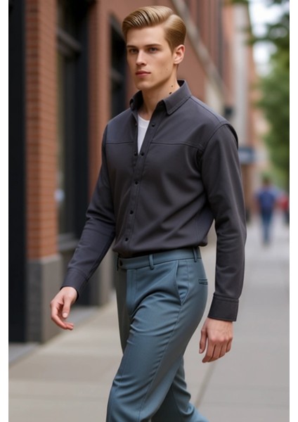 Erkek Dokulu Regular Fit Uzun Kollu Gömlek Günlük ve Esnekliği Sunar Fonksiyonel Dayanıklı indirimleri