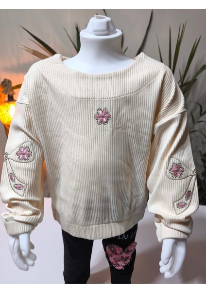 kız Çocuk Fitilli Taş Işlemeli Nakışlı Sweat Bluz Kaşkorse