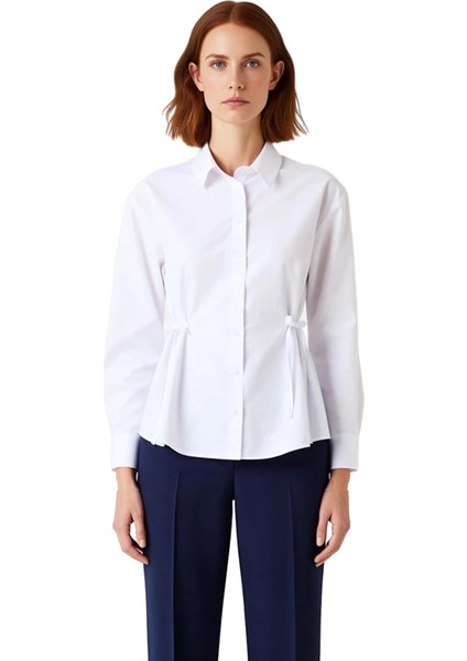 Kadın Regular Kesim Düz Dokuma Gömlek Beli Bağlama Detayları Ile Modern Bir Görünüm Sunar Şık