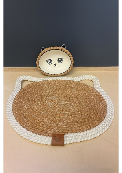 Pet - Hasır Görünümlü Kedi Paspası ve Mama Kabı - Leke Tutmaz fırsatları