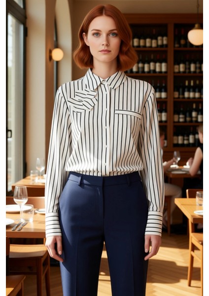 Kadın Çizgili Gömlek Oversize Kesim Detaylı Yaka ile Güncel Bir Stil Sunuyor Fonksiyonel Şık modelleri