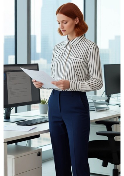 Kadın Çizgili Gömlek Oversize Kesim Detaylı Yaka ile Güncel Bir Stil Sunuyor Fonksiyonel Şık fırsatları