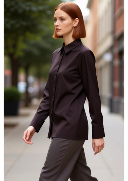 Kadınların Günlük Stiline Zarafet Katan Süet Görünümlü Regular Fit Uzun Kollu Gömlek Modeli indirimleri