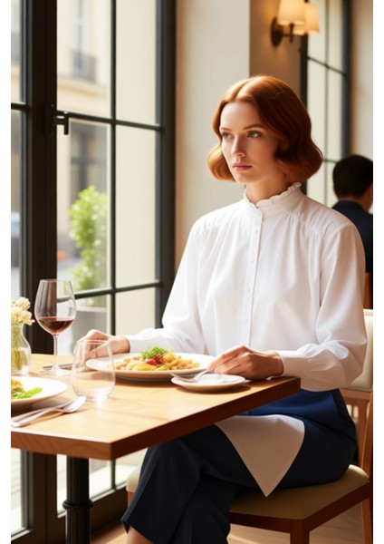 Kadın Büzgülü Yaka Pamuk Elastan Gömlek Fonksiyonel Dayanıklı Kaliteli Konforlu Estetik Şık modelleri