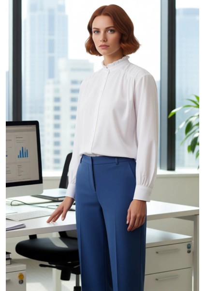 Kadın Büzgülü Yaka Pamuk Elastan Gömlek Fonksiyonel Dayanıklı Kaliteli Konforlu Estetik Şık fırsatları