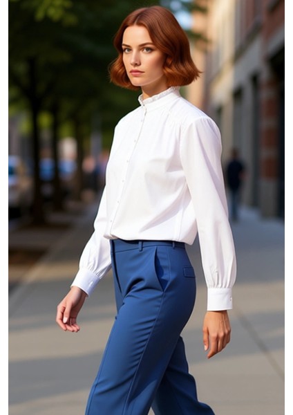 Kadın Büzgülü Yaka Pamuk Elastan Gömlek Fonksiyonel Dayanıklı Kaliteli Konforlu Estetik Şık indirimleri