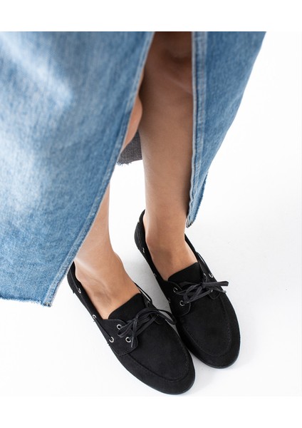 Juno Kadın Süet Bağcıklı Mokasen Ayakkabı Casual Babet
