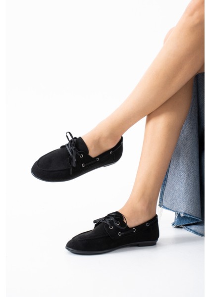 Juno Kadın Süet Bağcıklı Mokasen Ayakkabı Casual Babet