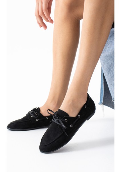 Juno Kadın Süet Bağcıklı Mokasen Ayakkabı Casual Babet