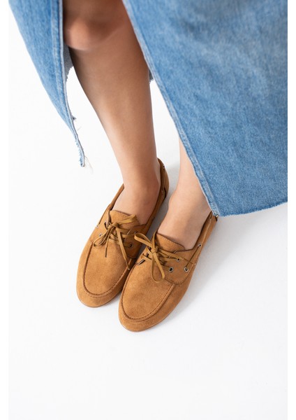 Juno Kadın Süet Bağcıklı Mokasen Ayakkabı Casual Babet