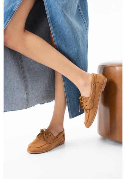 Juno Kadın Süet Bağcıklı Mokasen Ayakkabı Casual Babet