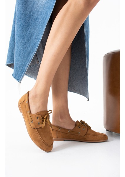 Juno Kadın Süet Bağcıklı Mokasen Ayakkabı Casual Babet