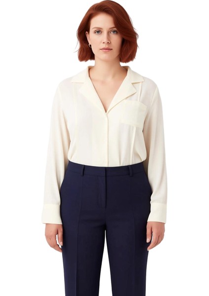 Kadın Dokuma Kumaş Gömlek Yaka Uzun Kollu Regular Kesim Büyük Beden Gömlek Fonksiyonel Şık