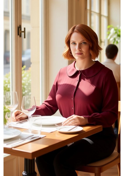 Kadın Bebe Yaka Balon Kol Dokuma Gömlek Büyük Beden Fonksiyonel Dayanıklı Kaliteli Estetik modelleri