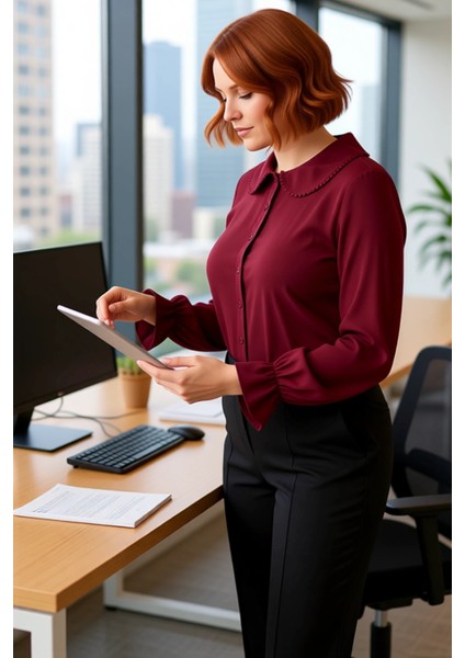 Kadın Bebe Yaka Balon Kol Dokuma Gömlek Büyük Beden Fonksiyonel Dayanıklı Kaliteli Estetik fırsatları