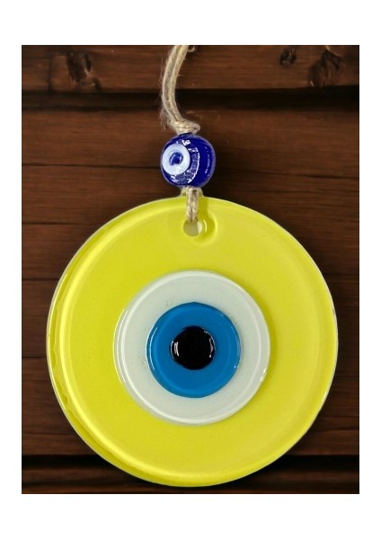 Mini Boy Sarı Nazar Boncuklu Duvar Süsü 10 cm Cam Duvar Dekoru