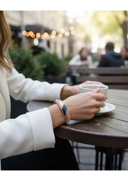 Pastel Renklerde Gold Kaplama Mineli Kalın Vintage Kadın Kelepçe Bilezik