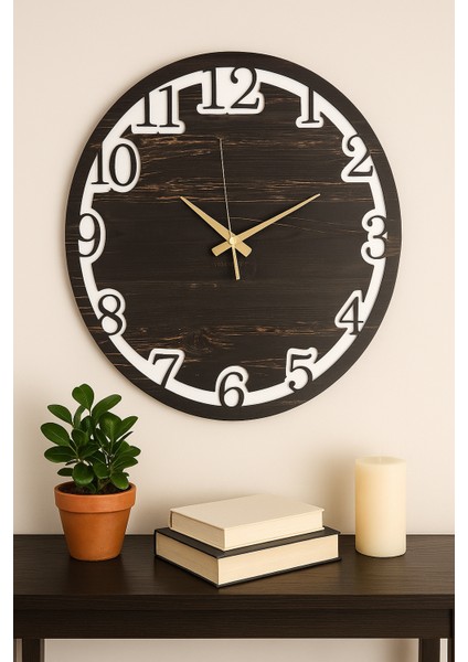 Dekoratif Ahşap Duvar Saati – 43 Cm, Modern Salon Tasarımı, Sessiz Mekanizma, Şık ve Dayanıklı Model