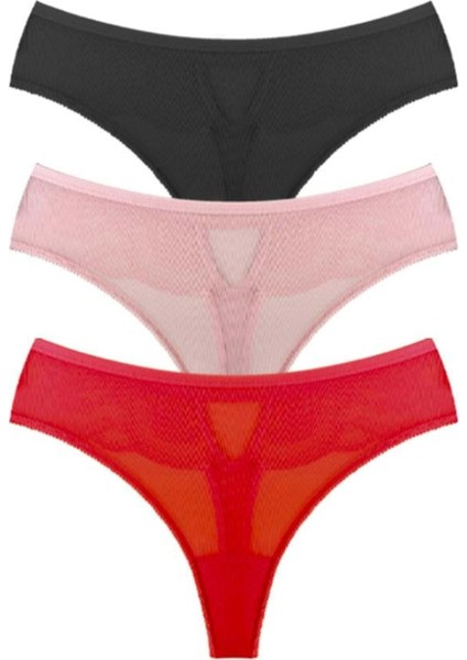 Tül Transparan Taş ve Zincir Detaylı Kadın Brezily