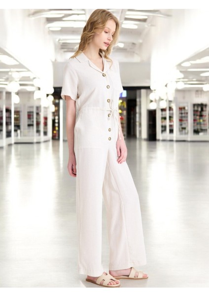 Yazlık Rahat Kısa Kollu Keten Tulum