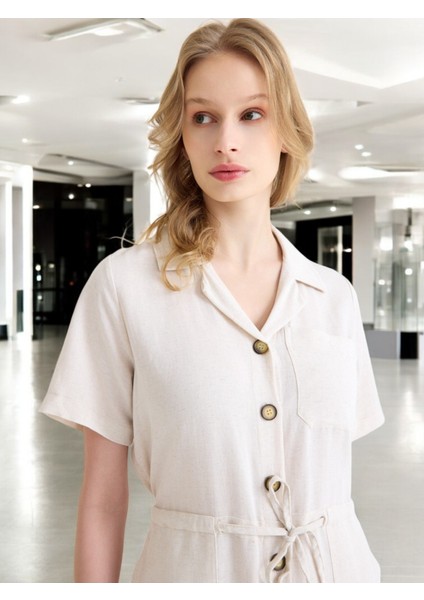 Yazlık Rahat Kısa Kollu Keten Tulum