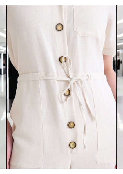 Yazlık Rahat Kısa Kollu Keten Tulum