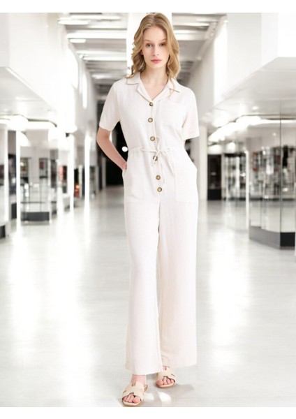 Yazlık Rahat Kısa Kollu Keten Tulum