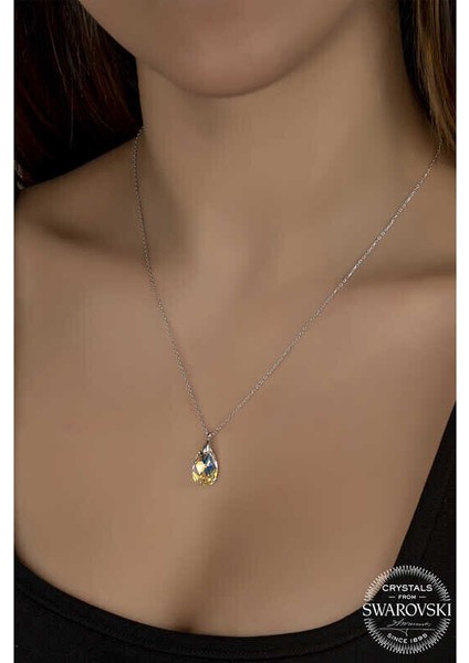 Ucarticaret Swarovski Crystal Taşlı Damla Gümüş Kadın Kolye