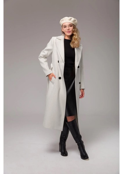 Tam Boy Kadın Kaşe Kaşmir Ekru Kaban indirimleri