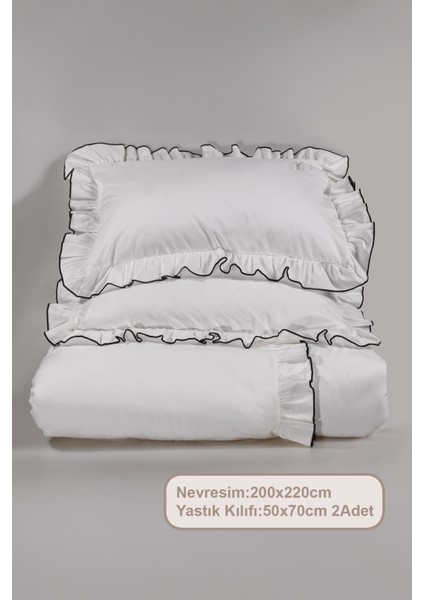 Tılsım Nevresim Seti Pamuklu Fırfırlı (200X220 Cm) Krem