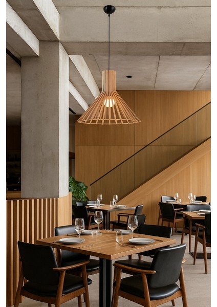 Portofino Yuvarlak Modern Klasik Rustik Retro Vintage Naturel Dekoratif Ahşap Çıtalı Sarkıt Avize