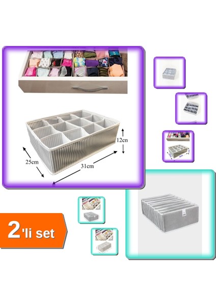 Pratik 12 Bölmeli Çekmece Düzenleyici + Akordiyon 8 Gözlü Organizer - 2li Set GHI321