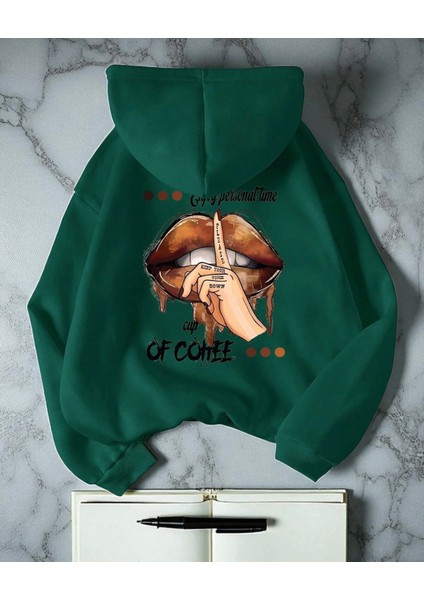 Punıx Büyük Beden Özel Tasarım Kapüşonlu Enjoy Tıme Sırt Baskılı %100 Pamuk Oversize Kadın Sweatshırt