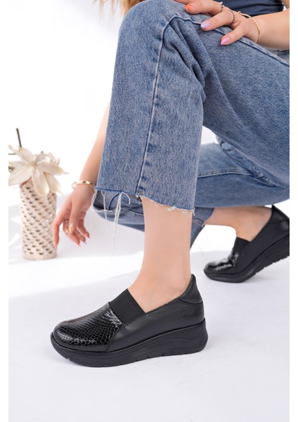 Kadın Hakiki Deri Siyah Comfort Ayakkabı modelleri