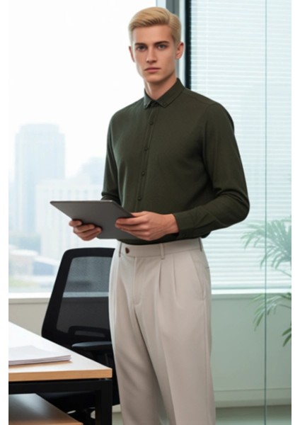 Erkek Slim Fit Düğmeli Yaka Flanel Dokuma Uzun Kollu Kışlık Gömlek Casual ve Smart Görünümler modelleri