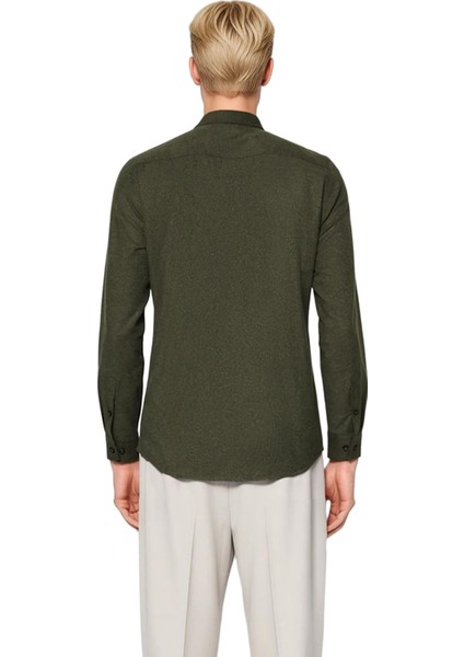 Erkek Slim Fit Düğmeli Yaka Flanel Dokuma Uzun Kollu Kışlık Gömlek Casual ve Smart Görünümler indirimleri