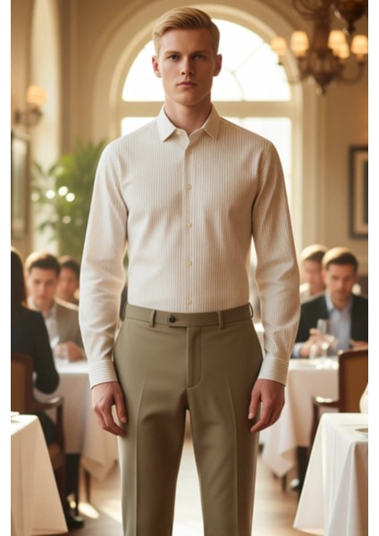 Erkek Regular Fit Keten Pamuk Karışımlı Uzun Kollu Çizgili Gömlek Zamansız Şıklık Kaliteli fiyatları