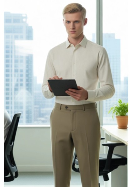 Erkek Regular Fit Keten Pamuk Karışımlı Uzun Kollu Çizgili Gömlek Zamansız Şıklık Kaliteli modelleri