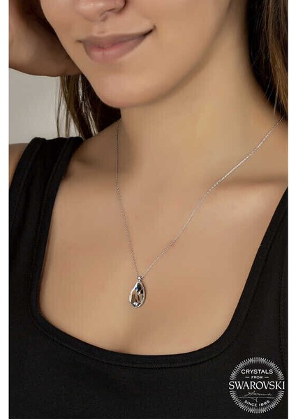 Ucarticaret Swarovski Crystal Taşlı Damla Gümüş Kadın Kolye