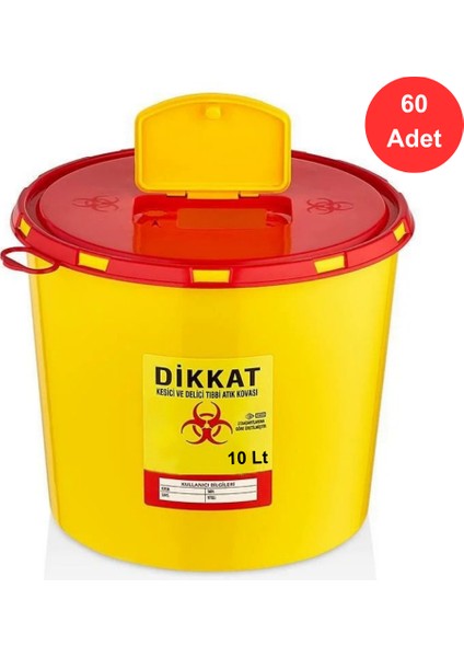 Tıbbi Atık Kovası 10 Litre x 60 Adet - Güvenli ve Dayanıklı (Tak 3210)