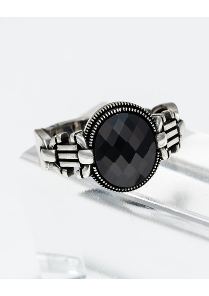 Siyah Oniks Taşlı 925 Ayar Gümüş Erkek Yüzük – Endüstriyel ve Karizmatik Tasarım fiyatları